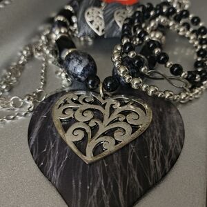 Heart Pendant Necklace in Black and Silver by